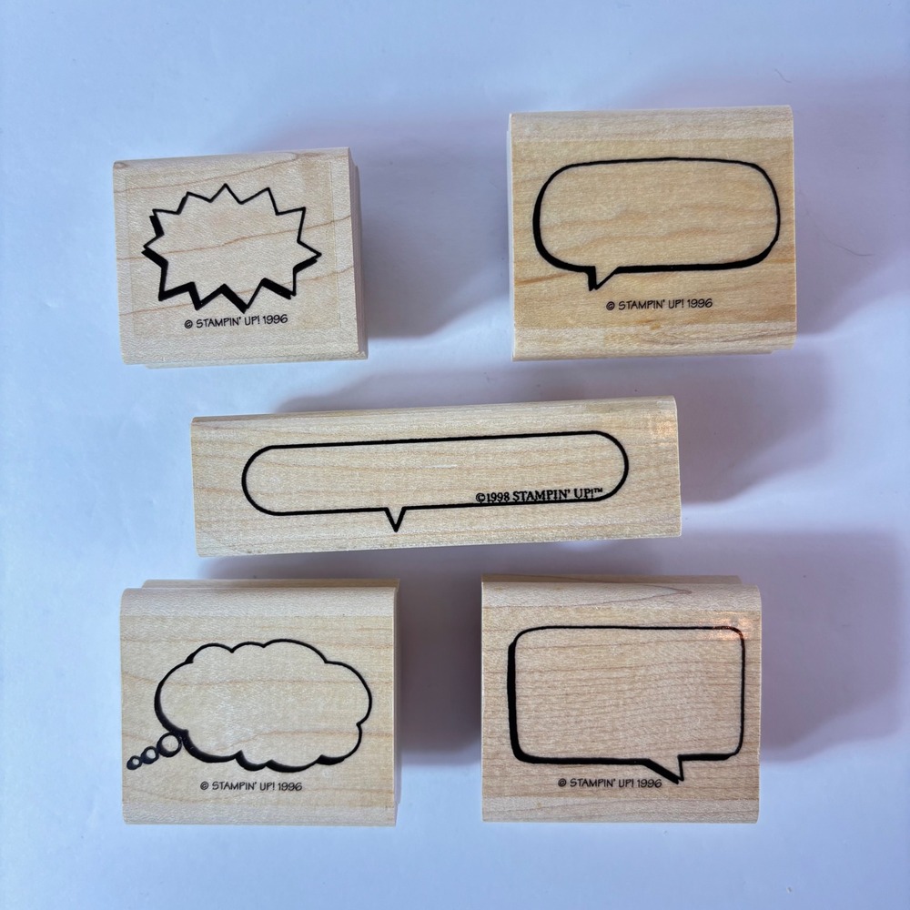 Stampin' Up Speech Bubbles Wood Mounted Rubber Stamps Set of 5 Vintage 1996 1998